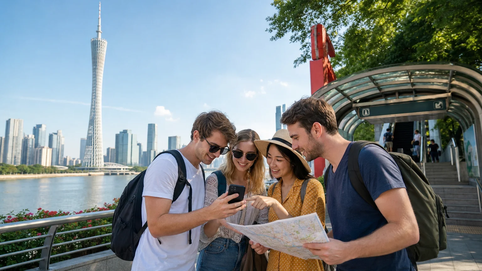 International travelers planning a first-time Guangzhou itinerary near Canton Tower and the Pearl River